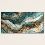 Magnific Marble Elegant And Luxury Teal Gold Gemstone Desk Mat Gallery Image 3