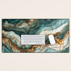 Magnific Marble Elegant And Luxury Teal Gold Gemstone Desk Mat Gallery Image 1