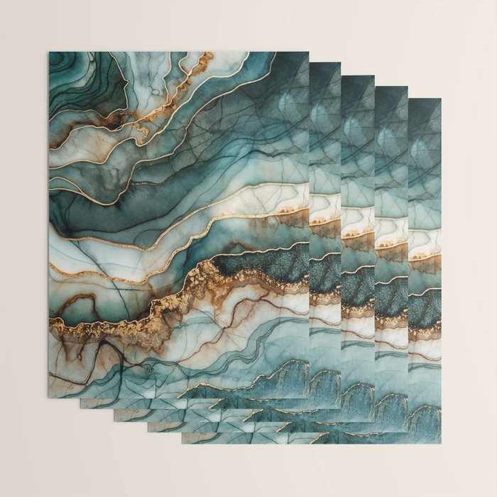 Magnific Marble Elegant And Luxury Teal Gold Gemstone Wrapping Paper Gallery Image 3