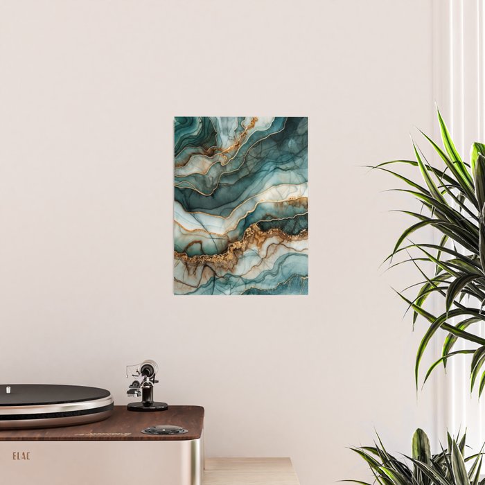 Magnific Marble Elegant And Luxury Teal Gold Gemstone Poster Gallery Image 2