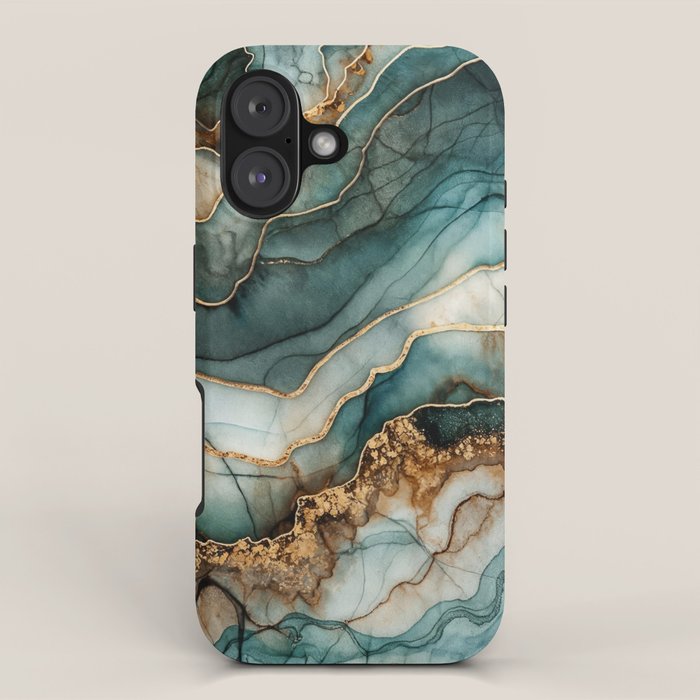Magnific Marble Elegant And Luxury Teal Gold Gemstone iPhone Case Gallery Image 1