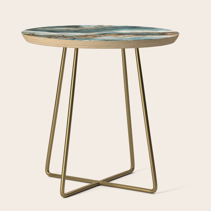 Magnific Marble Elegant And Luxury Teal Gold Gemstone Side Table Gallery Image 1