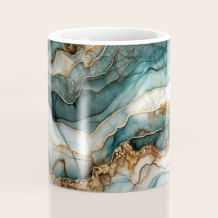 Magnific Marble Elegant And Luxury Teal Gold Gemstone Coffee Mug Gallery Image 4