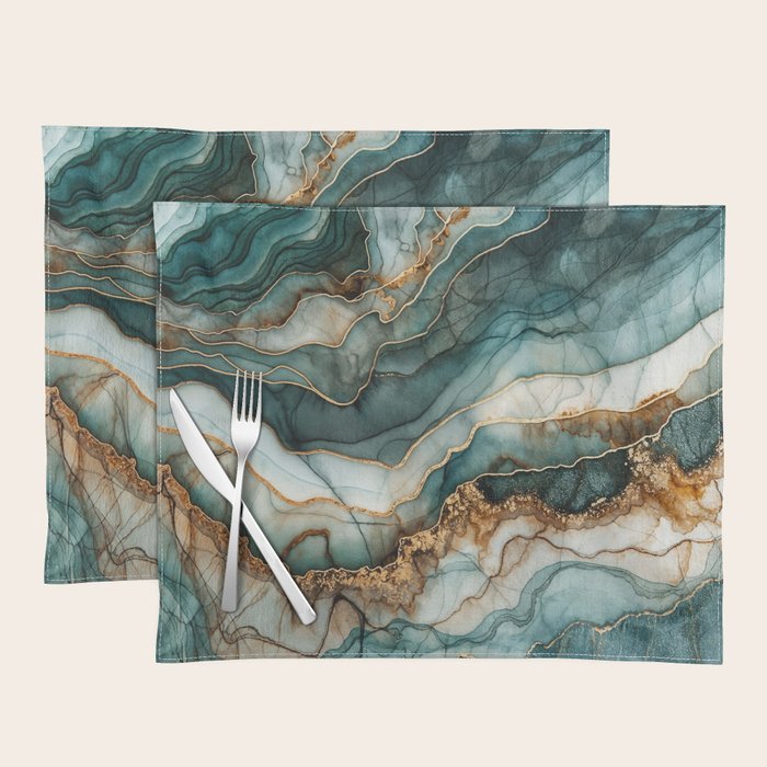 Magnific Marble Elegant And Luxury Teal Gold Gemstone Placemat Gallery Image 1