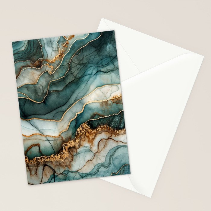Magnific Marble Elegant And Luxury Teal Gold Gemstone Stationery Card Gallery Image 2