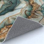 Magnific Marble Elegant And Luxury Teal Gold Gemstone Rug Gallery Image 4
