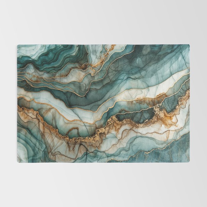 Magnific Marble Elegant And Luxury Teal Gold Gemstone Rug Gallery Image 2