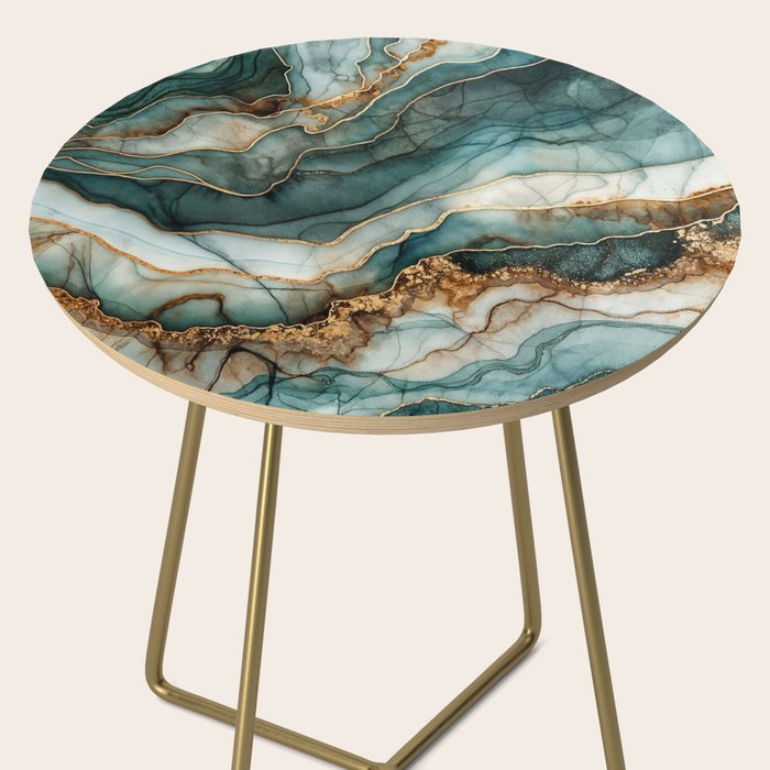 Magnific Marble Elegant And Luxury Teal Gold Gemstone Side Table Gallery Image 2