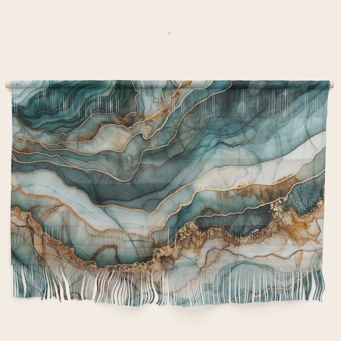 Magnific Marble Elegant And Luxury Teal Gold Gemstone Wall Hanging Gallery Image 1