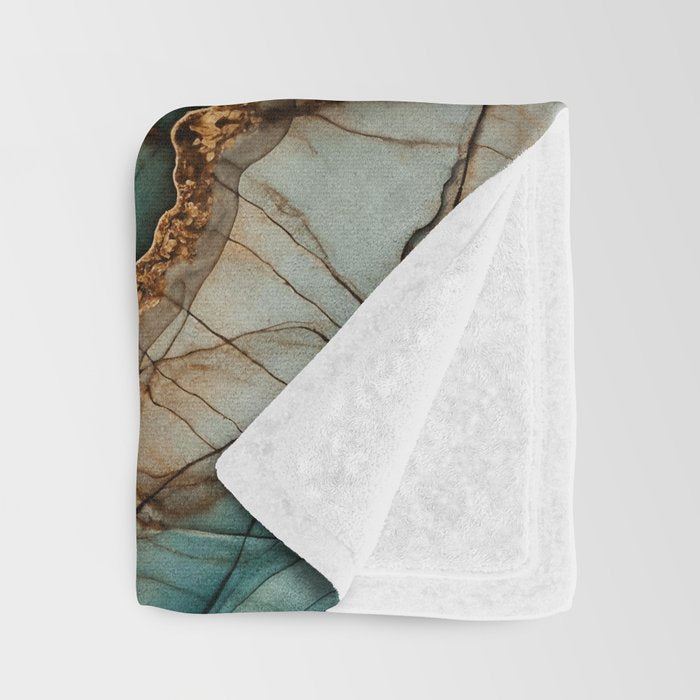 Magnific Marble Elegant And Luxury Teal Gold Gemstone Throw Blanket Gallery Image 3