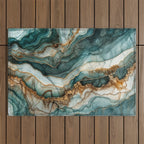 Magnific Marble Elegant And Luxury Teal Gold Gemstone Outdoor Rug Gallery Image 1