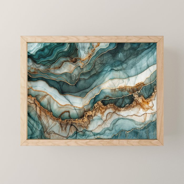 Magnific Marble Elegant And Luxury Teal Gold Gemstone Mini Art Print Gallery Image 1
