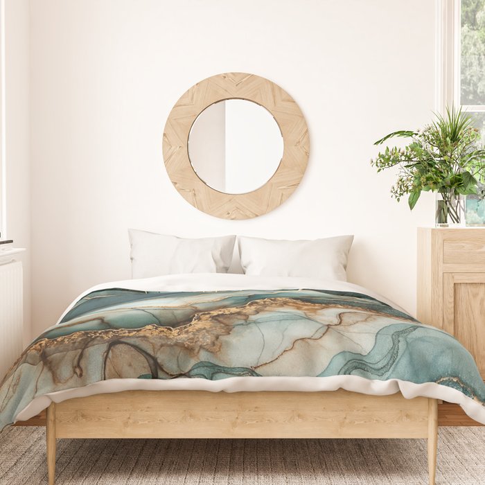Magnific Marble Elegant And Luxury Teal Gold Gemstone Duvet Cover Gallery Image 3