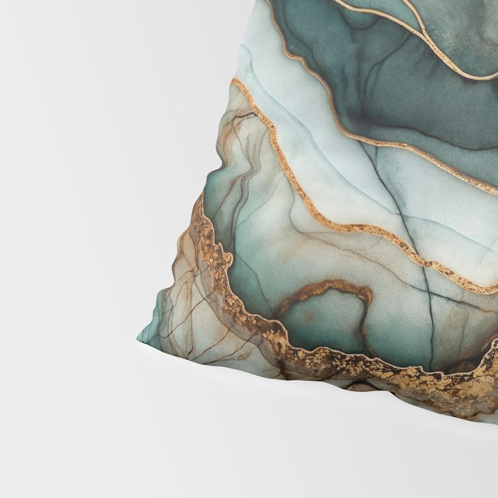 Magnific Marble Elegant And Luxury Teal Gold Gemstone Pillow Sham Gallery Image 4