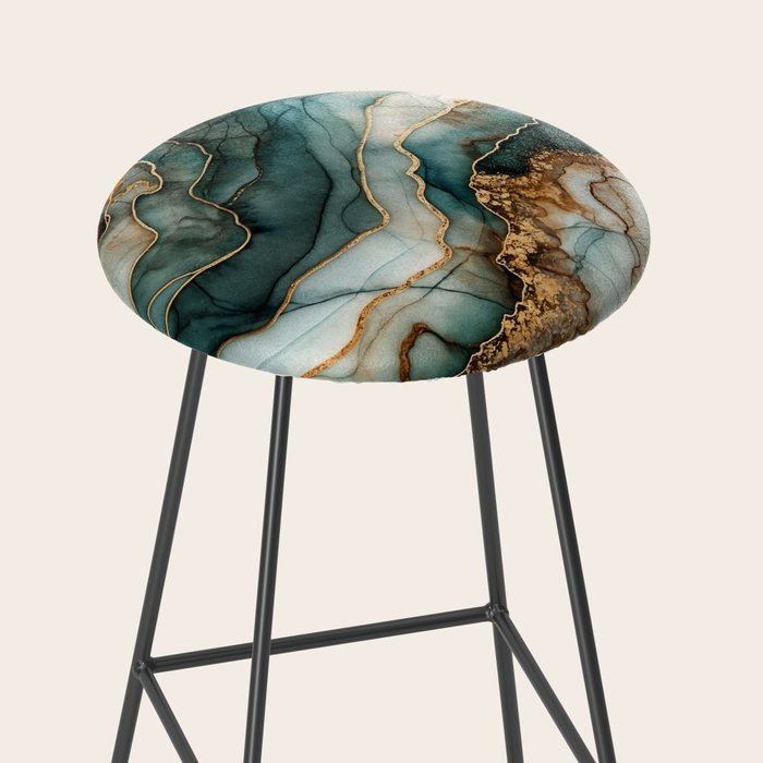 Magnific Marble Elegant And Luxury Teal Gold Gemstone Stool Gallery Image 2