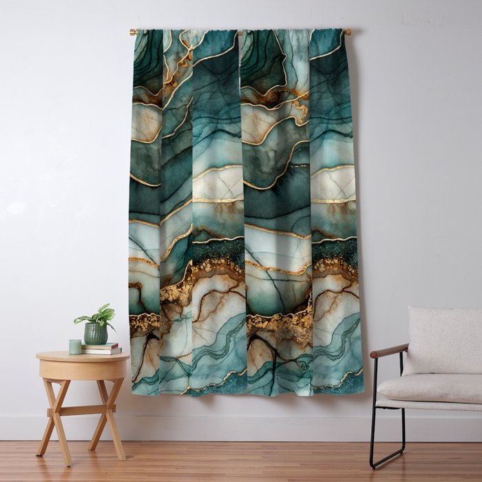 Magnific Marble Elegant And Luxury Teal Gold Gemstone Window Curtain Gallery Image 1