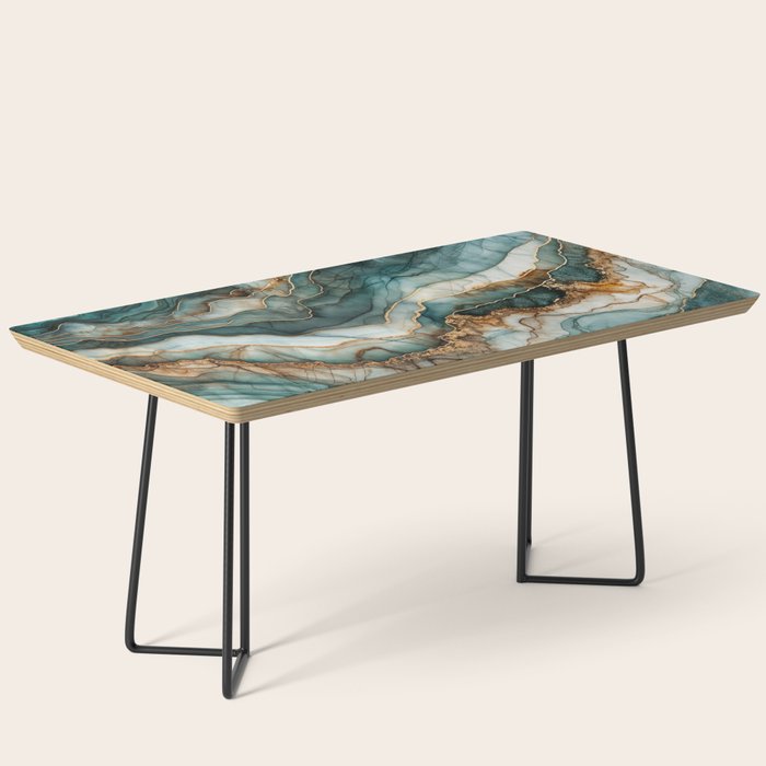 Magnific Marble Elegant And Luxury Teal Gold Gemstone Coffee Table Gallery Image 1
