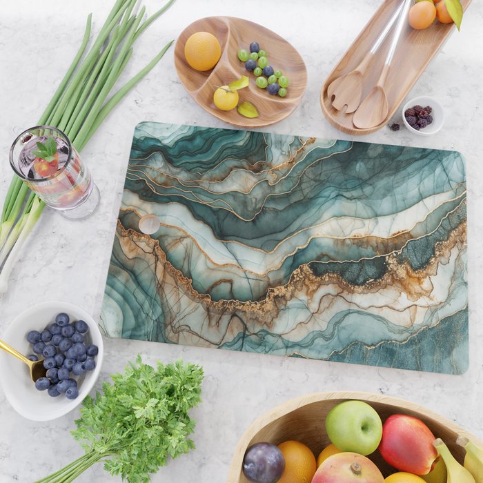 Magnific Marble Elegant And Luxury Teal Gold Gemstone Cutting Board Gallery Image 2