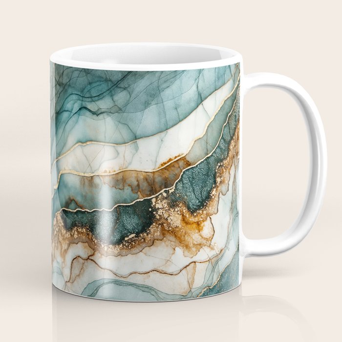 Magnific Marble Elegant And Luxury Teal Gold Gemstone Coffee Mug Gallery Image 1