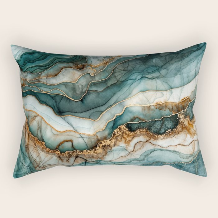 Magnific Marble Elegant And Luxury Teal Gold Gemstone Rectangular Pillow Gallery Image 2