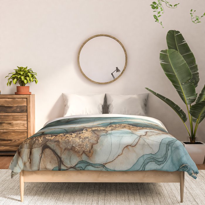Magnific Marble Elegant And Luxury Teal Gold Gemstone Comforter Gallery Image 3