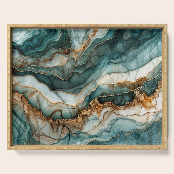 Magnific Marble Elegant And Luxury Teal Gold Gemstone Serving Tray Gallery Image 1