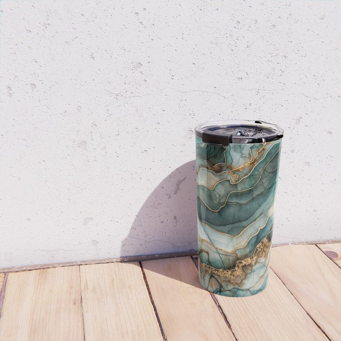 Magnific Marble Elegant And Luxury Teal Gold Gemstone Travel Mug Gallery Image 4