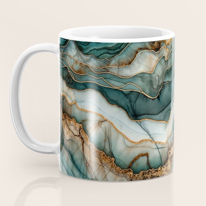 Magnific Marble Elegant And Luxury Teal Gold Gemstone Coffee Mug Gallery Image 3