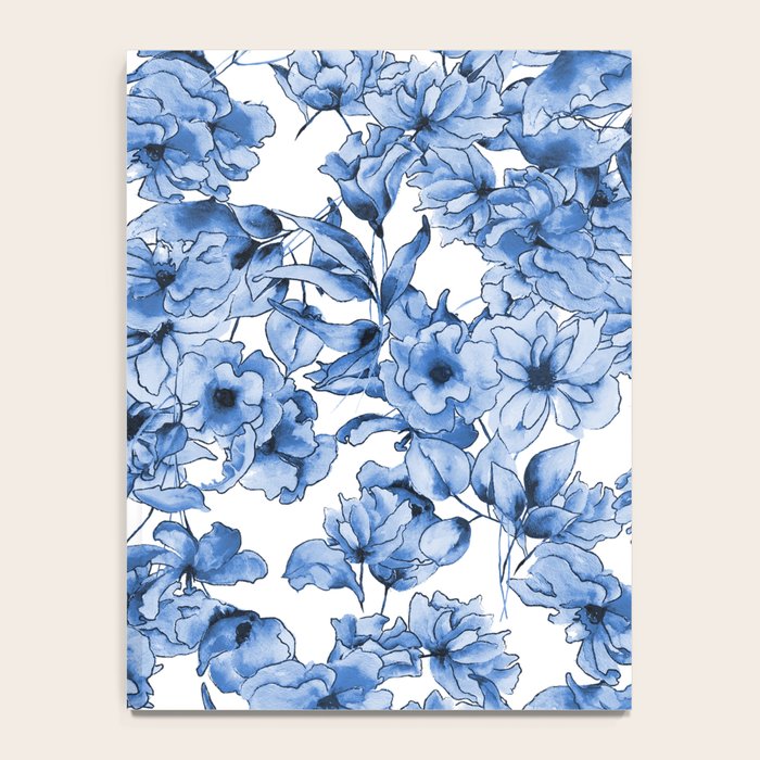 Abstract watercolor navy blue white floral illustration Notebook Gallery Image 4