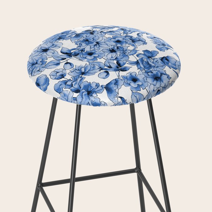 Abstract watercolor navy blue white floral illustration Stool Gallery Image 2
