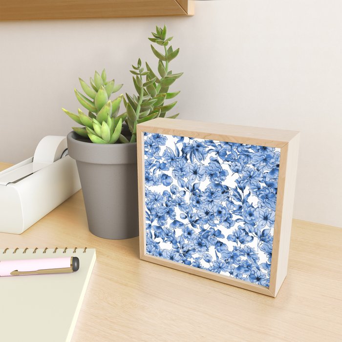 Abstract watercolor navy blue white floral illustration Mini Art Print Gallery Image 2