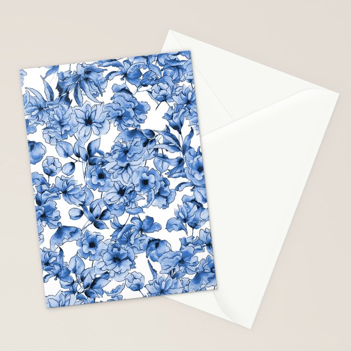 Abstract watercolor navy blue white floral illustration Stationery Card Gallery Image 2