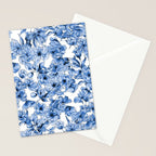 Abstract watercolor navy blue white floral illustration Stationery Card Gallery Image 2