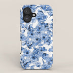 Abstract watercolor navy blue white floral illustration iPhone Case Gallery Image 1