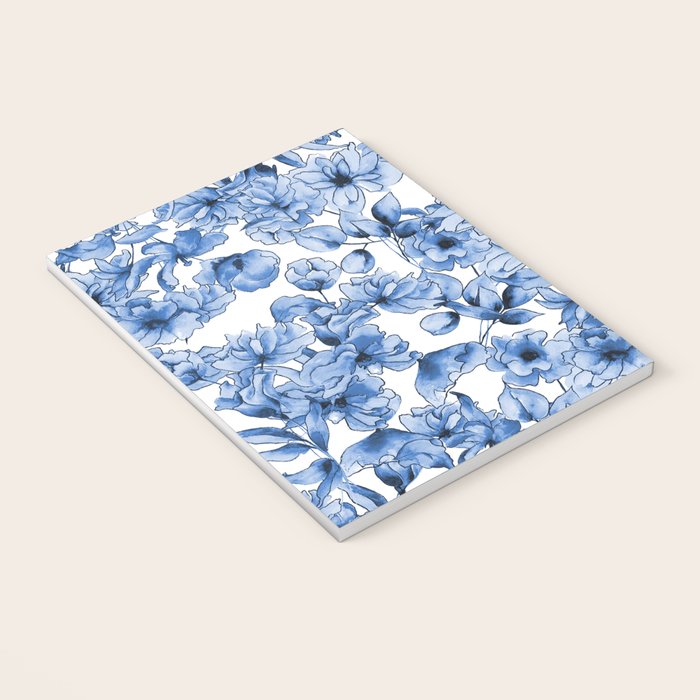 Abstract watercolor navy blue white floral illustration Notebook Gallery Image 3