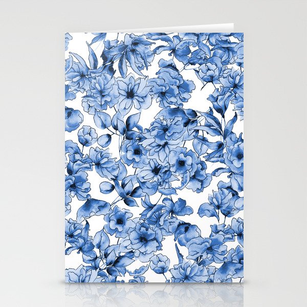 Abstract watercolor navy blue white floral illustration Stationery Card Gallery Image 2