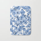 Abstract watercolor navy blue white floral illustration Bath Mat Gallery Image 1