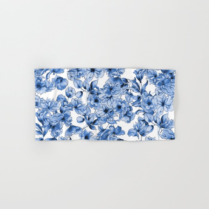 Abstract watercolor navy blue white floral illustration Bath Towel Gallery Image 1