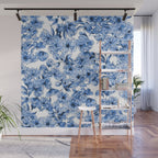 Abstract watercolor navy blue white floral illustration Wall Mural Gallery Image 1