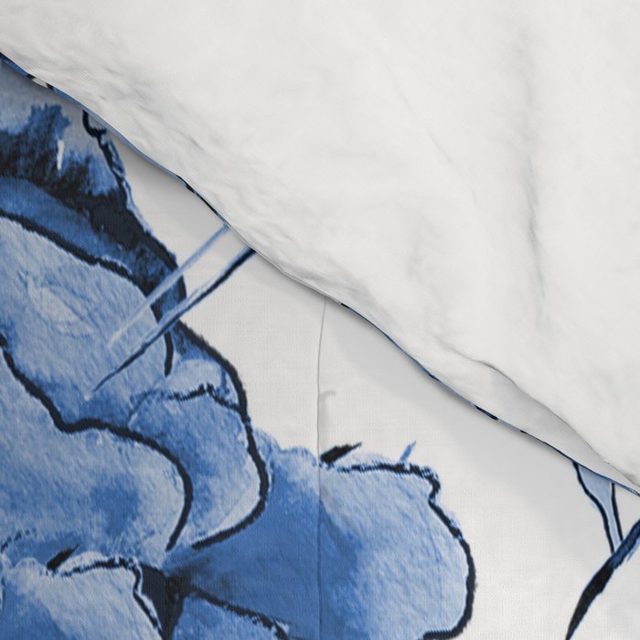 Abstract watercolor navy blue white floral illustration Comforter Gallery Image 4