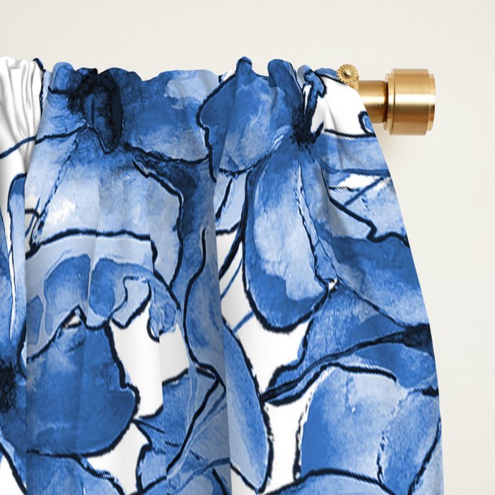 Abstract watercolor navy blue white floral illustration Window Curtain Gallery Image 2