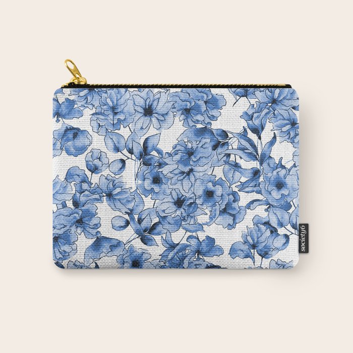 Abstract watercolor navy blue white floral illustration Carry All Pouch Gallery Image 1
