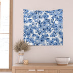 Abstract watercolor navy blue white floral illustration Wall Tapestry Gallery Image 2