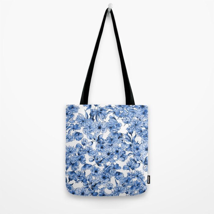 Abstract watercolor navy blue white floral illustration Tote Bag Gallery Image 2