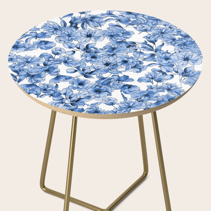 Abstract watercolor navy blue white floral illustration Side Table Gallery Image 2