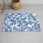 Abstract watercolor navy blue white floral illustration Rug Gallery Image 1