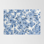 Abstract watercolor navy blue white floral illustration Rug Gallery Image 2