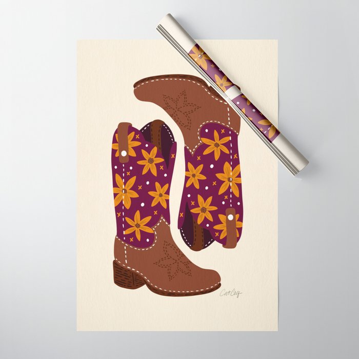 Cowgirl Boots - Fuchsia & Orange Wrapping Paper Gallery Image 1