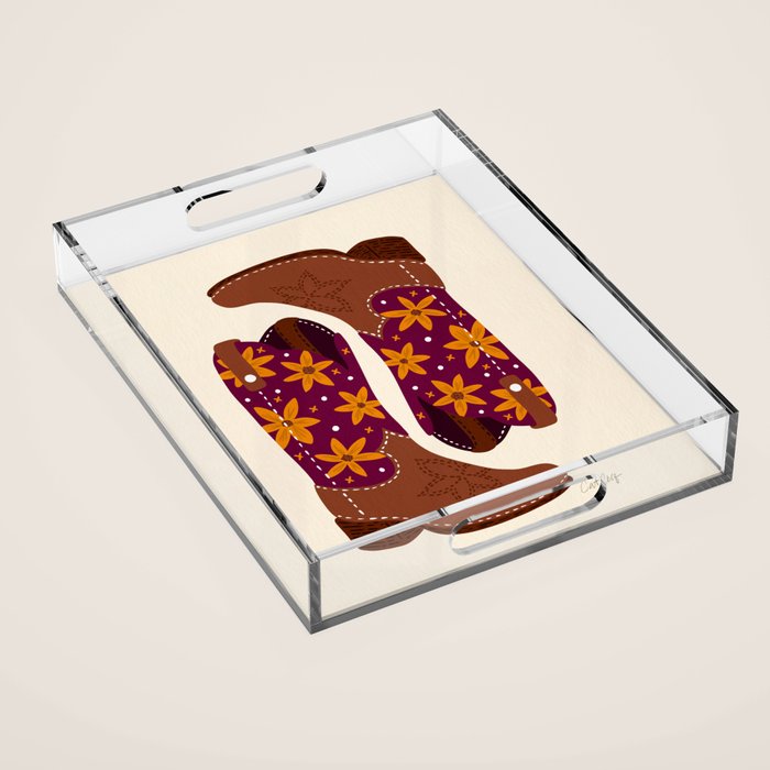 Cowgirl Boots - Fuchsia & Orange Acrylic Tray Gallery Image 1