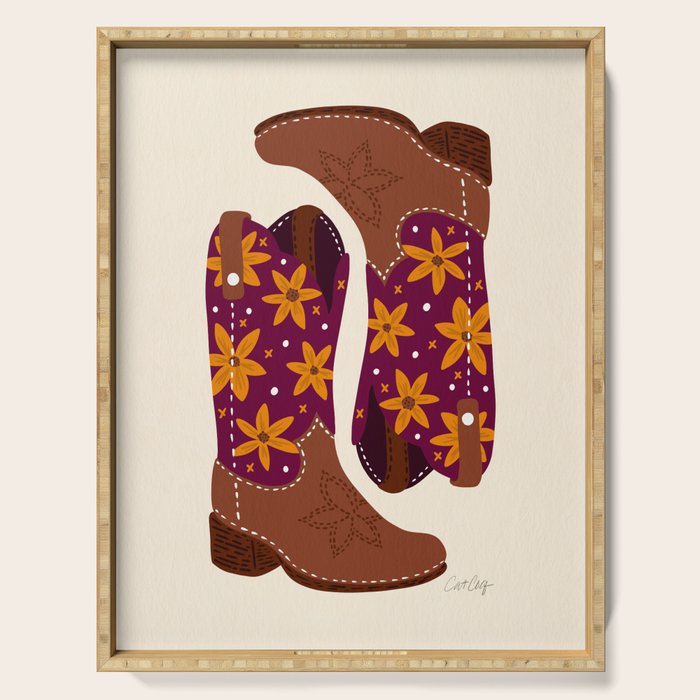 Cowgirl Boots - Fuchsia & Orange Serving Tray Gallery Image 1